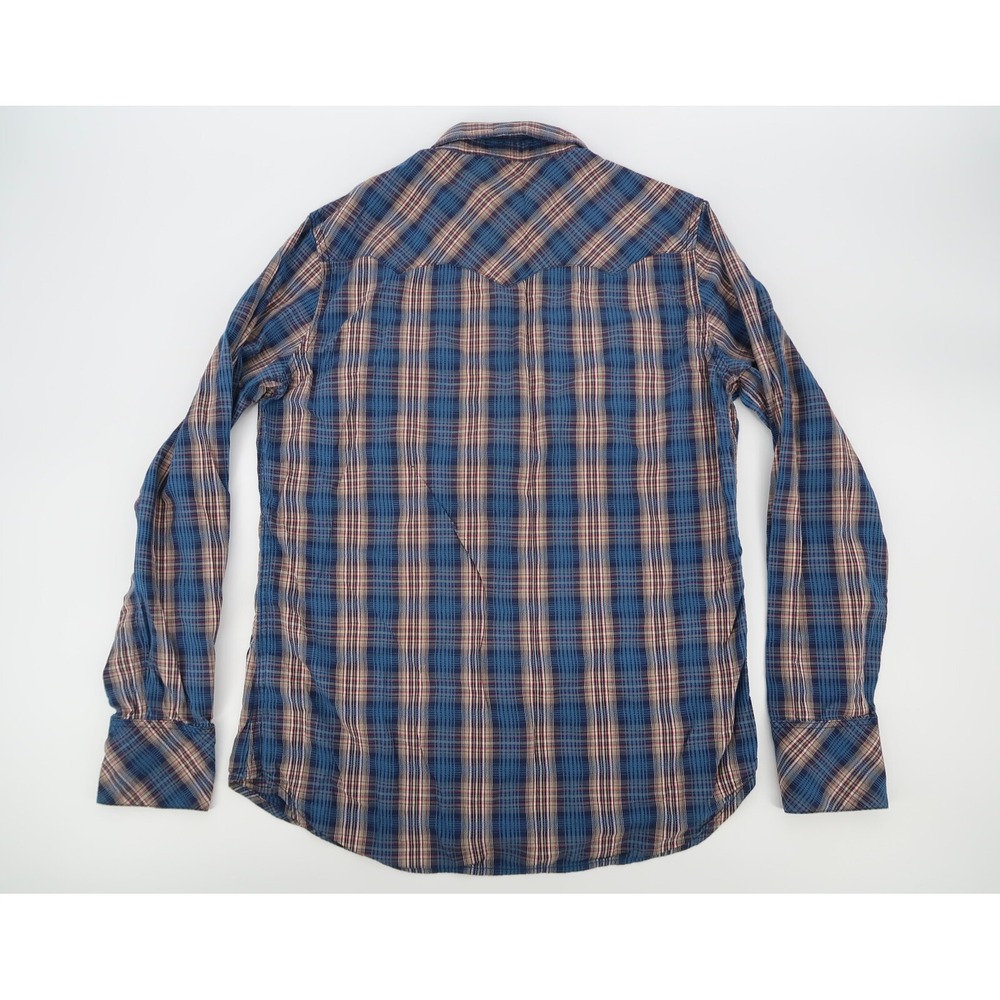True Religion Men's XL Western Pearl Snap Button Blue Plaid Long Sleeve Shirt - Picture 6 of 6